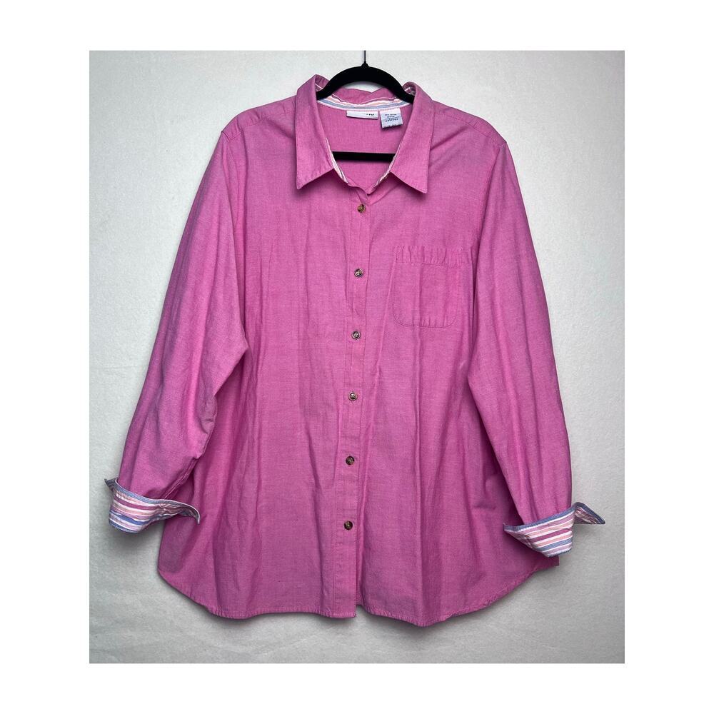 Blair Vintage Women's Top Cotton Long Sleeve Pink Button Up Shirt Size 3XL